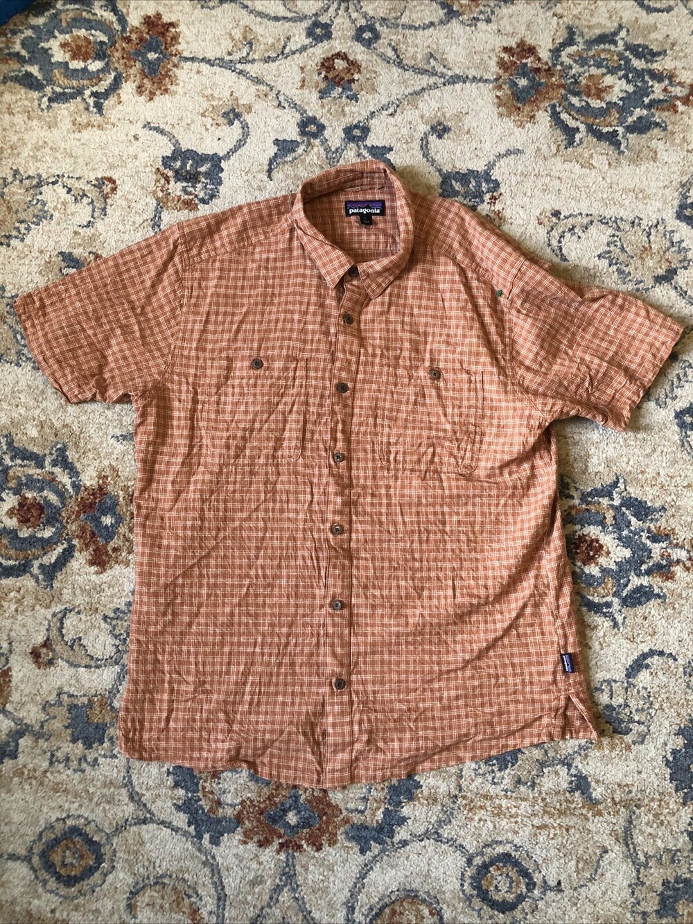 Patagonia Shirt Mens Large Button Up Red Plaid Short Sleeve Hemp Camp Outdoors